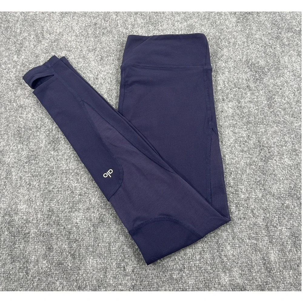 Alo Yoga Womens Medium Navy Blue Mesh Panel Keyhole Ankle Leggings